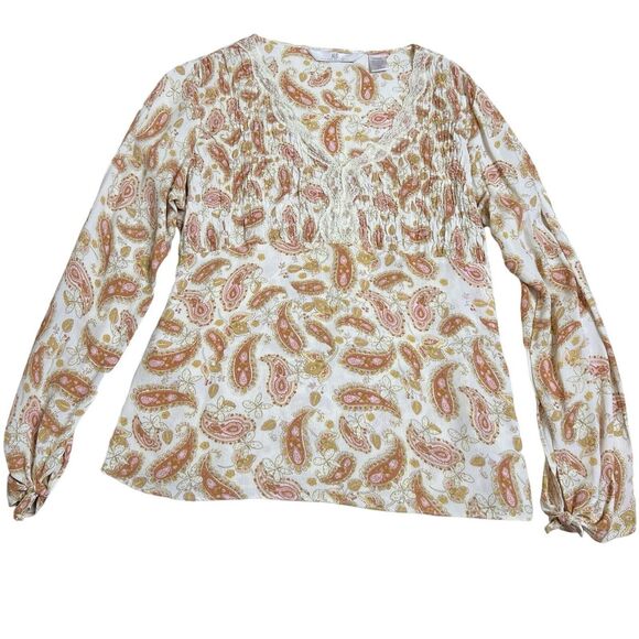 ALC At Last Classics Blouse Womens Medium Paisley Lace V Neck Tie Sleeve Y2k - Picture 2 of 9